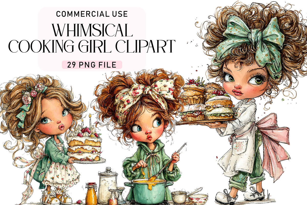 Cute Cooking Girl Clipart, a Seasonal Illustration by Daily.Designs (Photo 1 of 4)