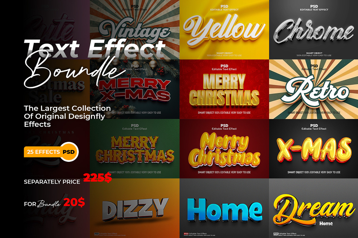 25 Premium 3D Text Effects Bundle PS, a Layer Style Add-On by Design Fly
