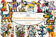 Retro Christmas Dog Clipart, an Illustration by DreamCafeArt (Thumbnail 1 of 6)