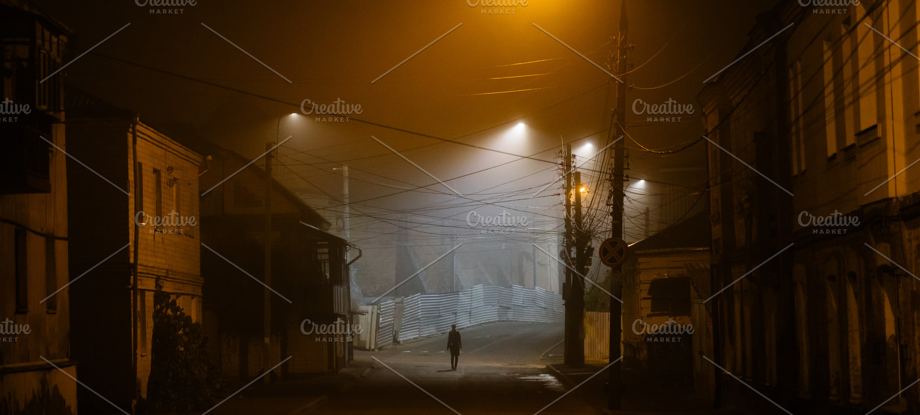Lonely woman walking in foggy city, a Nature Photo by 5max