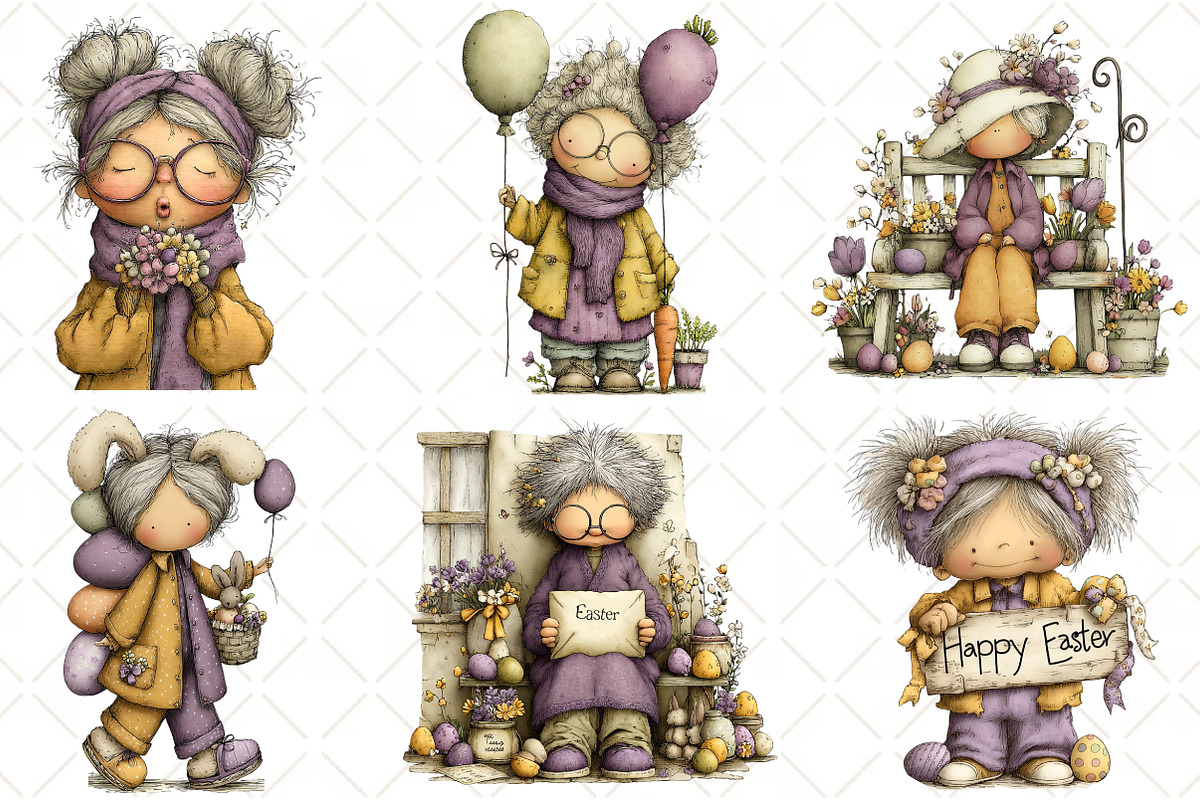 Whimsical Easter Old Lady Clipart, an Illustration by Black Bird Studio (Photo 2 of 6)