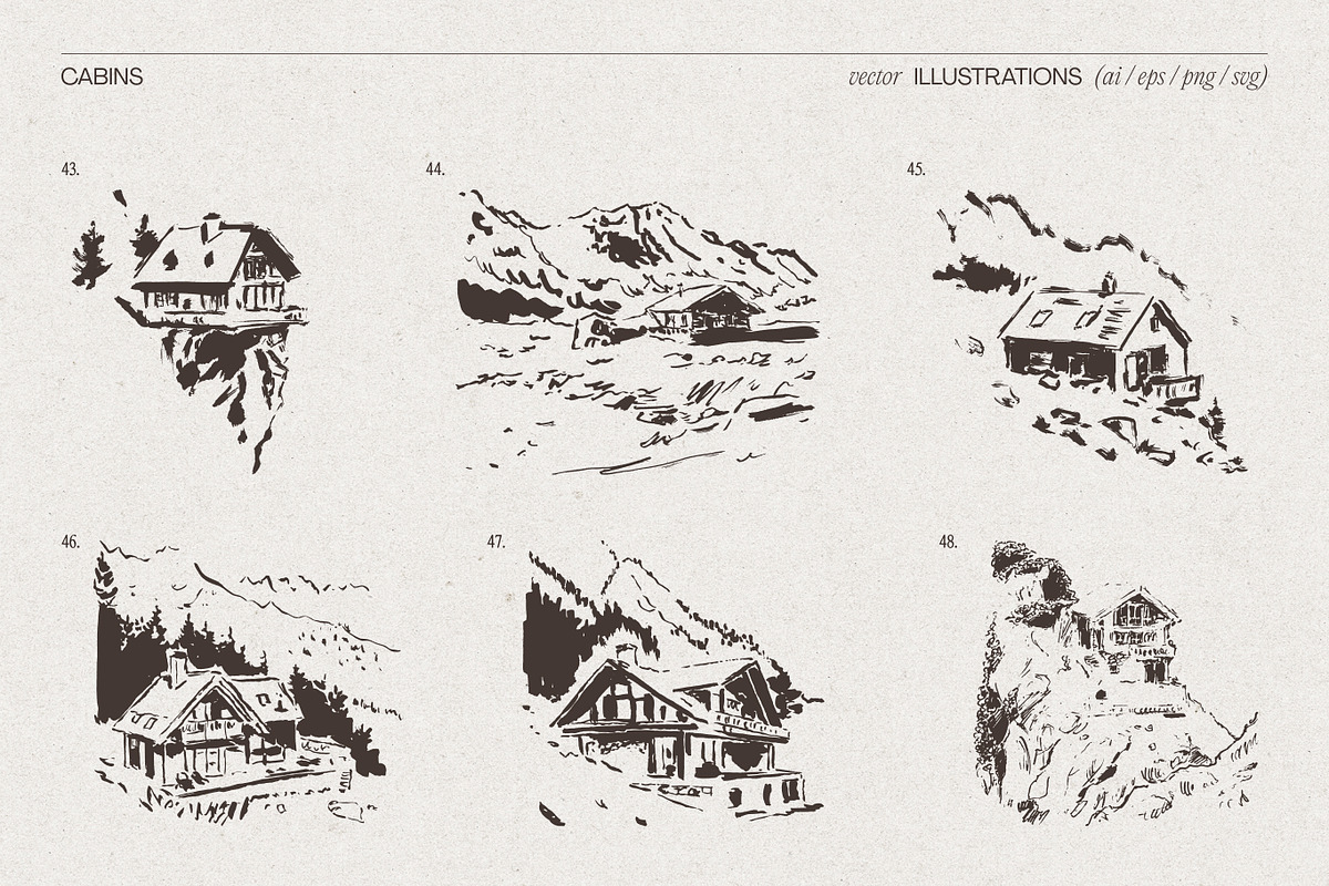 Huge Collection of Cabin Sketches, an Empty State Illustration by TheMountBirdStudio (Photo 11 of 15)