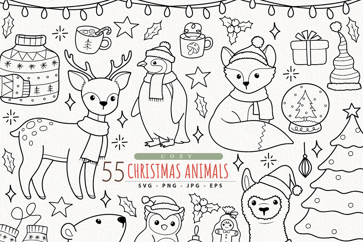 Christmas Animals Outline SVG, a Seasonal Illustration by TitaLivingArt (Photo 1 of 9)