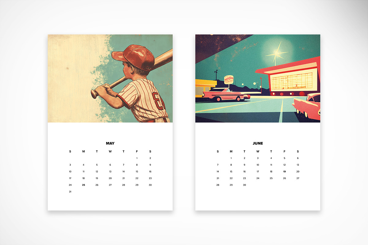 Retro Illustrated Wall Calendar 26, a Print Template by McLittle Stock (Photo 4 of 9)