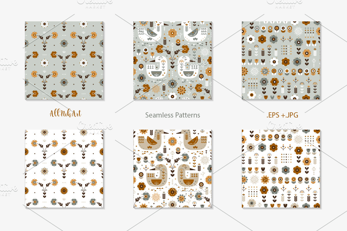 Scandinavian Folk Art Collection, a Pattern Graphic by AllNikArt (Photo 3 of 4)