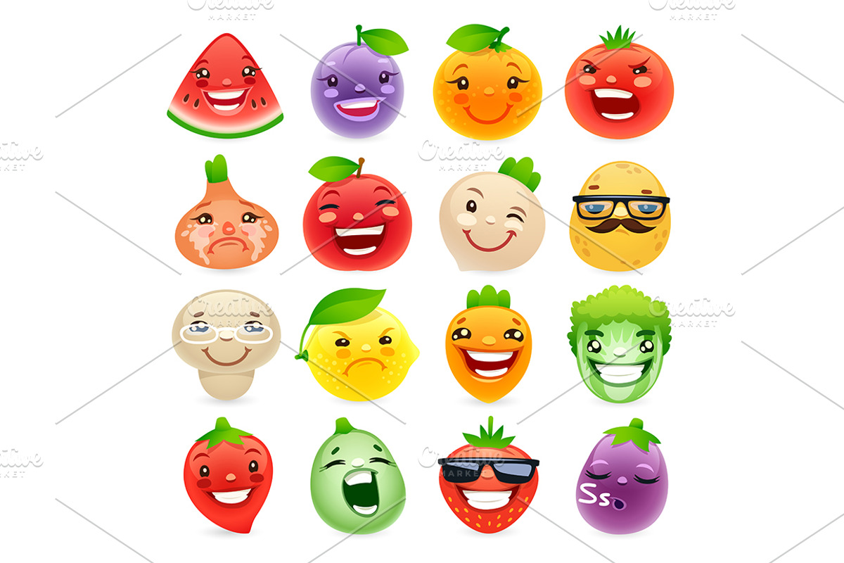 Funny Cartoon Fruits and Vegetables, an Icon by Voysla's Shop