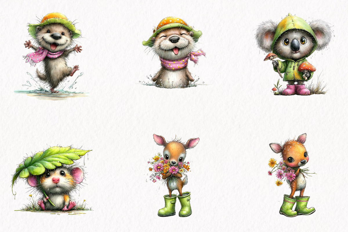 Rainy Day Animals Watercolor Clipart, an Animal Illustration by fashionaddict (Photo 2 of 7)