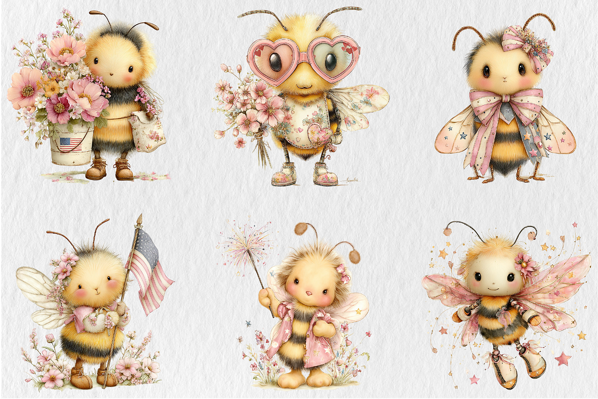 Whimsical 4th Of July Bee Clipart, a Seasonal Illustration by Rose Art (Photo 3 of 6)