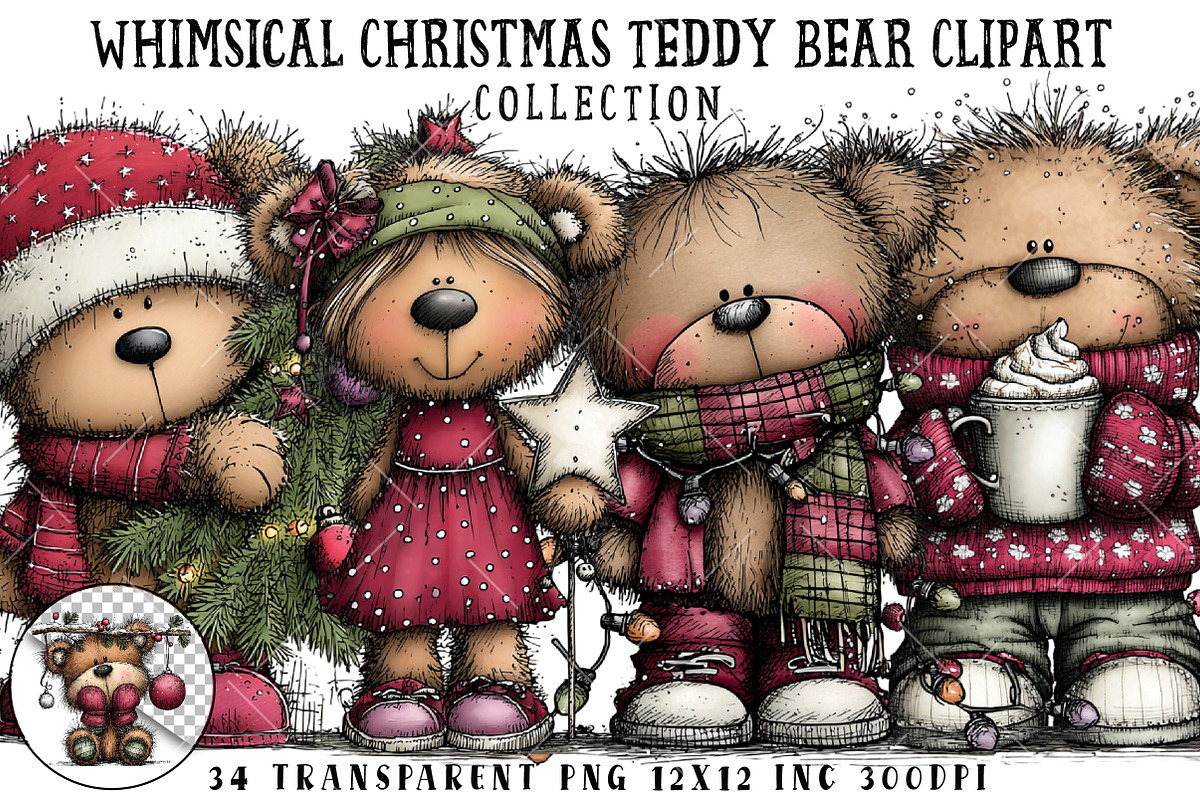 Whimsical Christmas Teddy Bear PNG, an Illustration by OK Design (Photo 1 of 6)