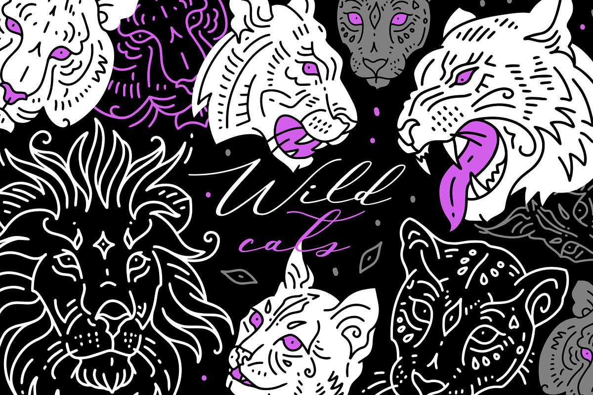 Wild cats line art, an Animal Illustration by OlgaSoi007 (Photo 1 of 8)