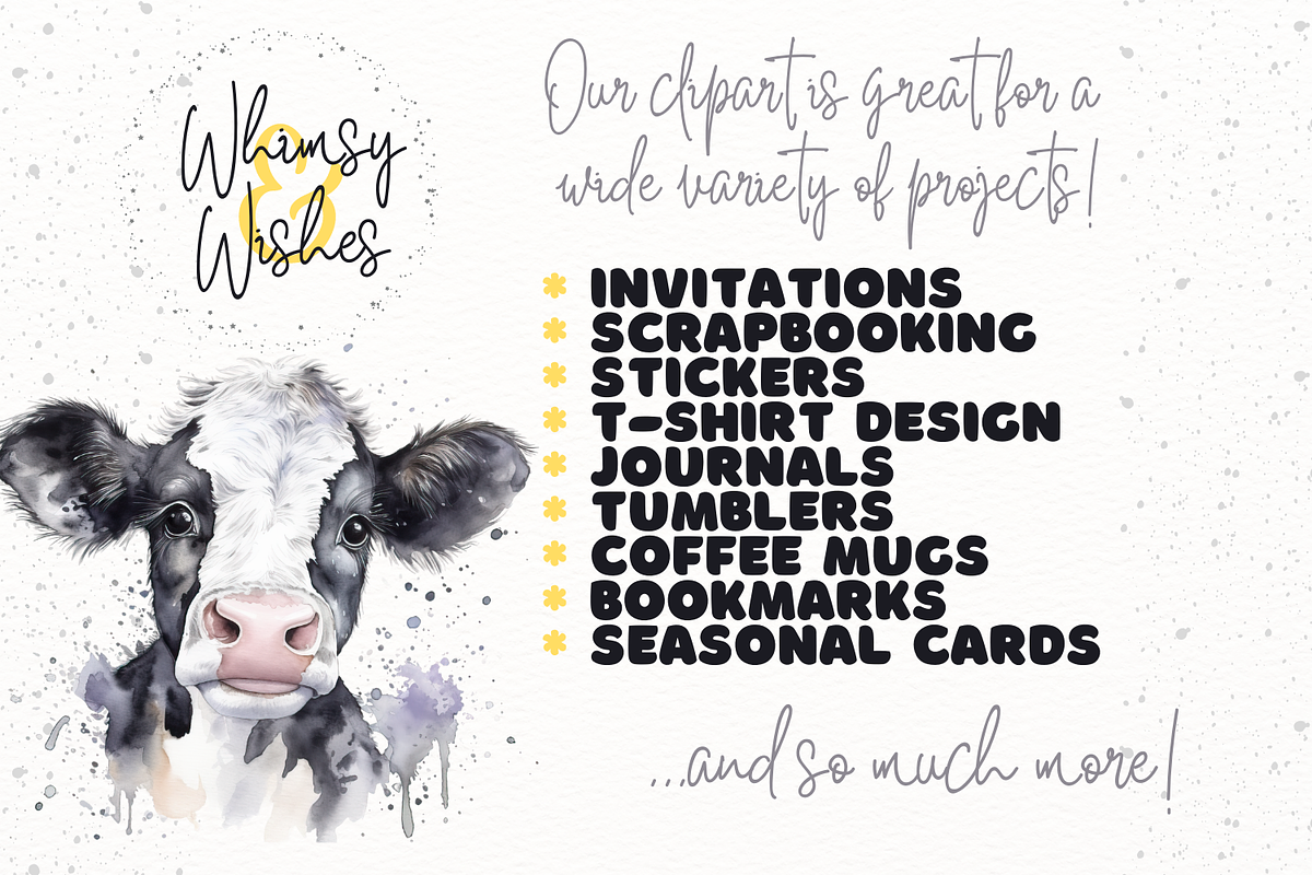 Dairy Cows Watercolor Clip Art, an Animal Illustration by Whimsy & Wishes (Photo 3 of 3)