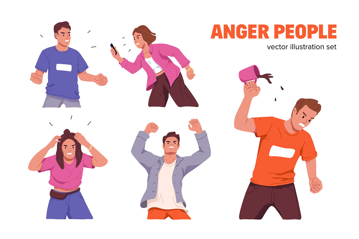 Angry people in stress set, a Person Illustration by PaperTrident