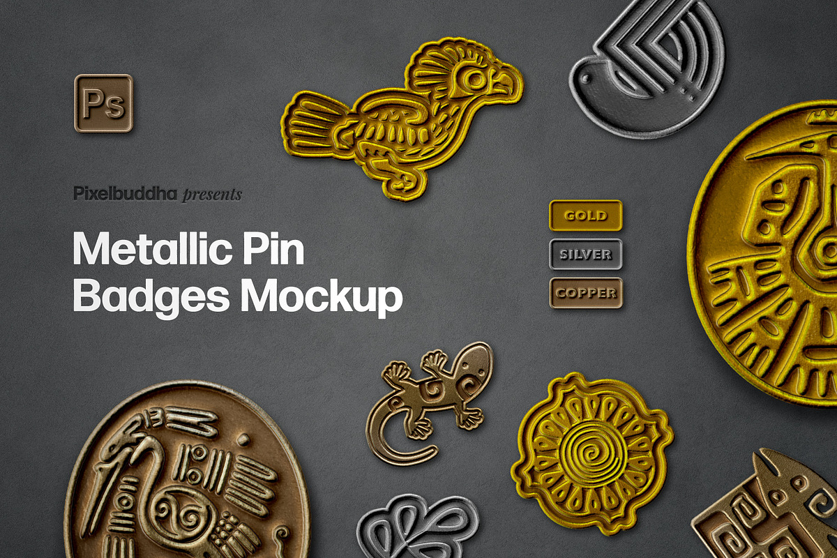 Metallic Pin Badges Mockup, a Product Mockup by pixelbuddha.net (Photo 1 of 6)