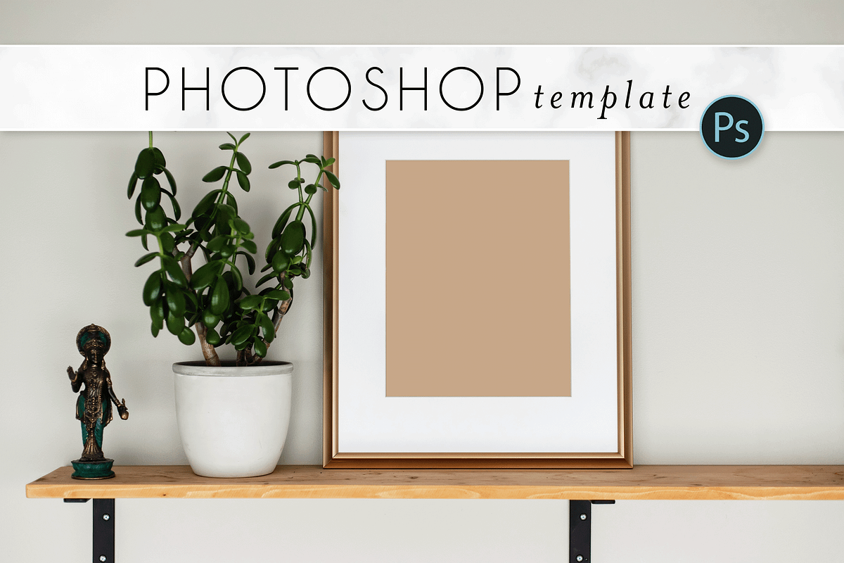 Gold Frame on Shelf Mockup, a Household Mockup by Ashley Alexandra Design (Photo 1 of 4)