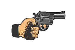 Hand With Gun Pistol Sketch Vector