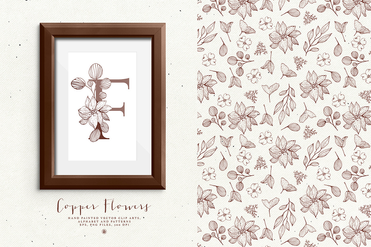 Copper Flowers with Alphabet, a Decorative Illustration by Bloomart Studio (Photo 2 of 8)