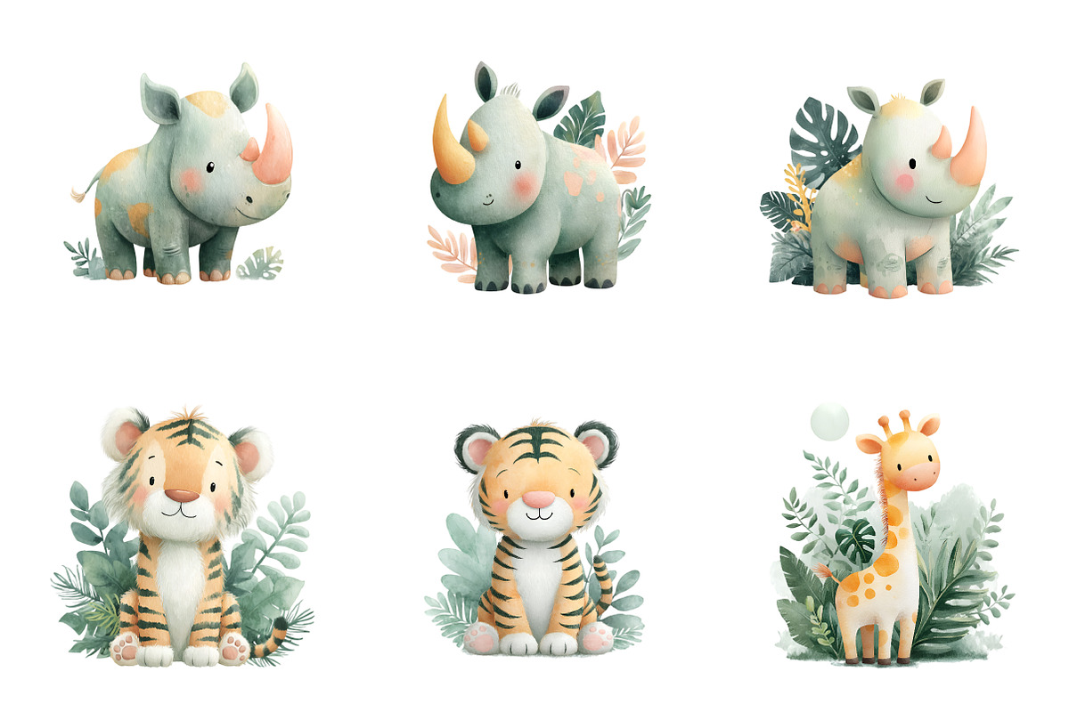 Cute Safari Animals Clipart, an Illustration by SinaCreation (Photo 8 of 11)