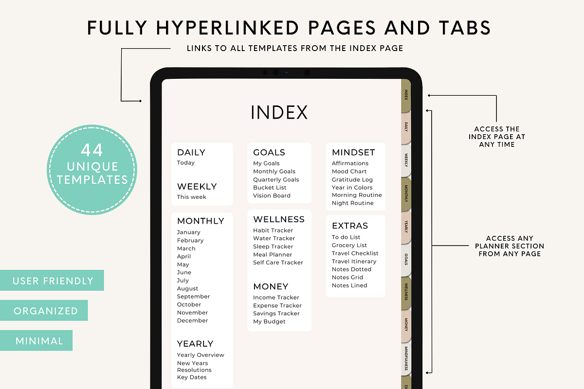 Undated Digital Life Planner iPad, a Templates & Theme by HoneyGlowStudioCo (Photo 2 of 9)