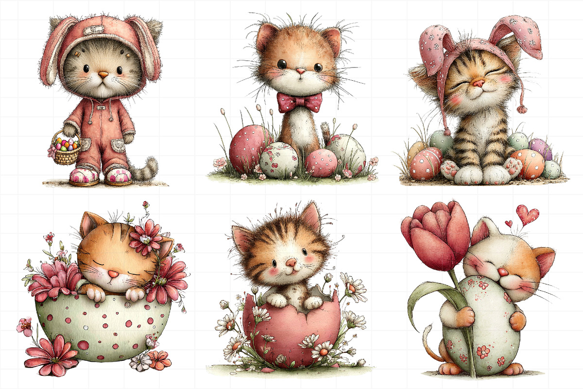 Whimsical Easter Cat Clipart, an Illustration by Daily.Designs (Photo 4 of 8)