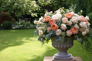 Elegant English garden bouquets in vintage vases, adorned with p, a Nature Photo by Studio ANNA