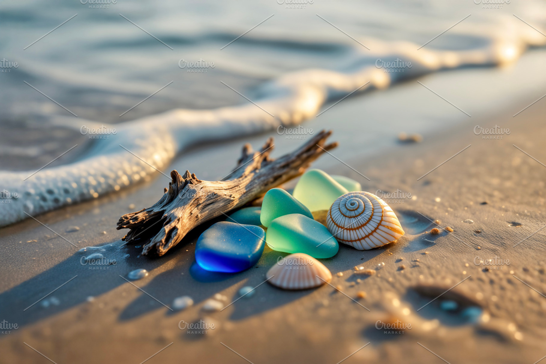 Sea glass and seashells, a Photo by rarrarorro