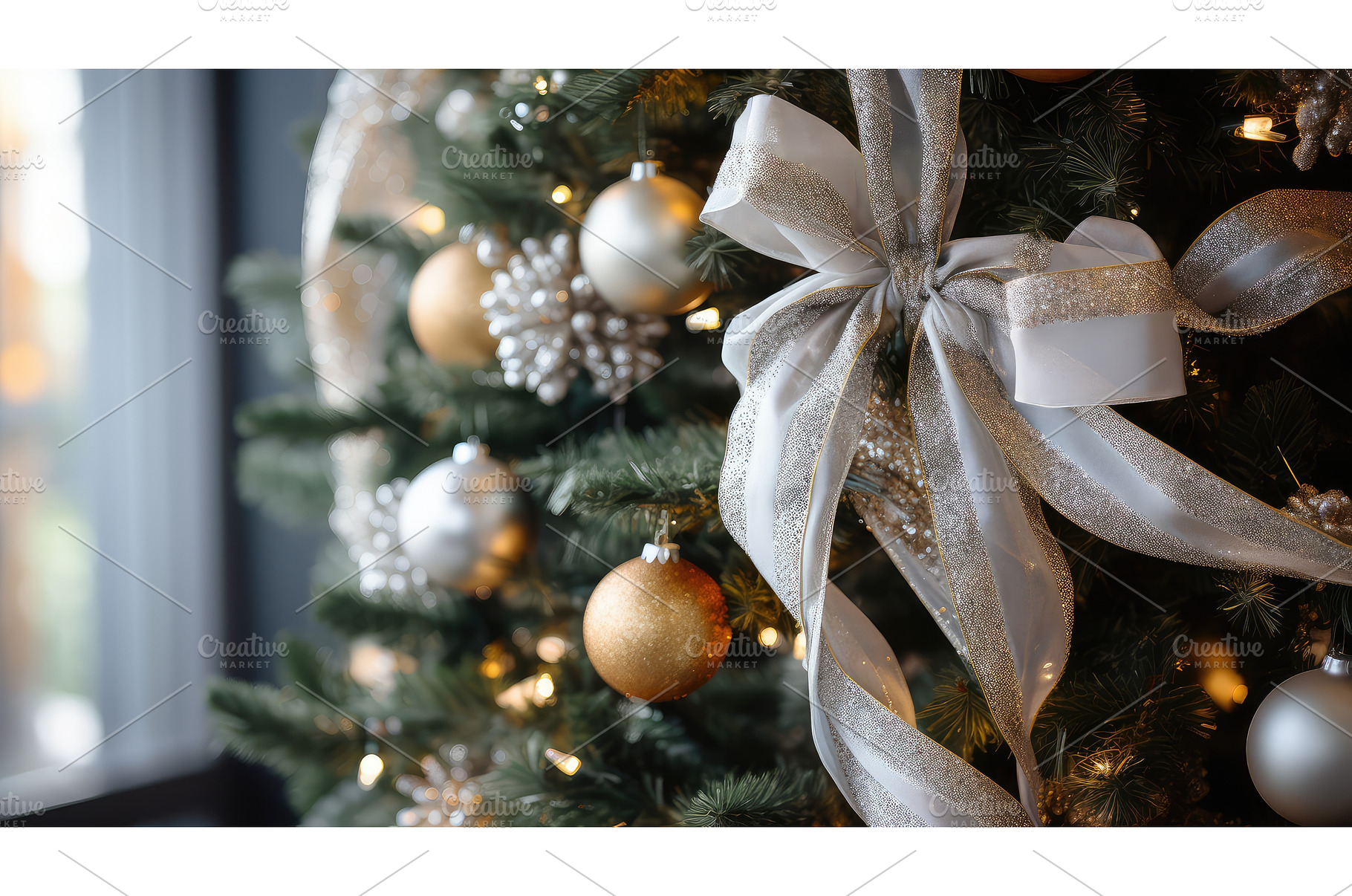 tree silver corner ribbon ai, a Background Photo by pikepicture