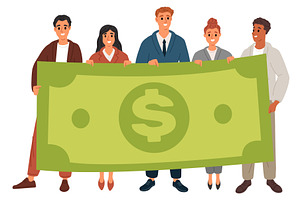 Businessmen and women in suits hold, a Finance Illustration by Vectorbuum