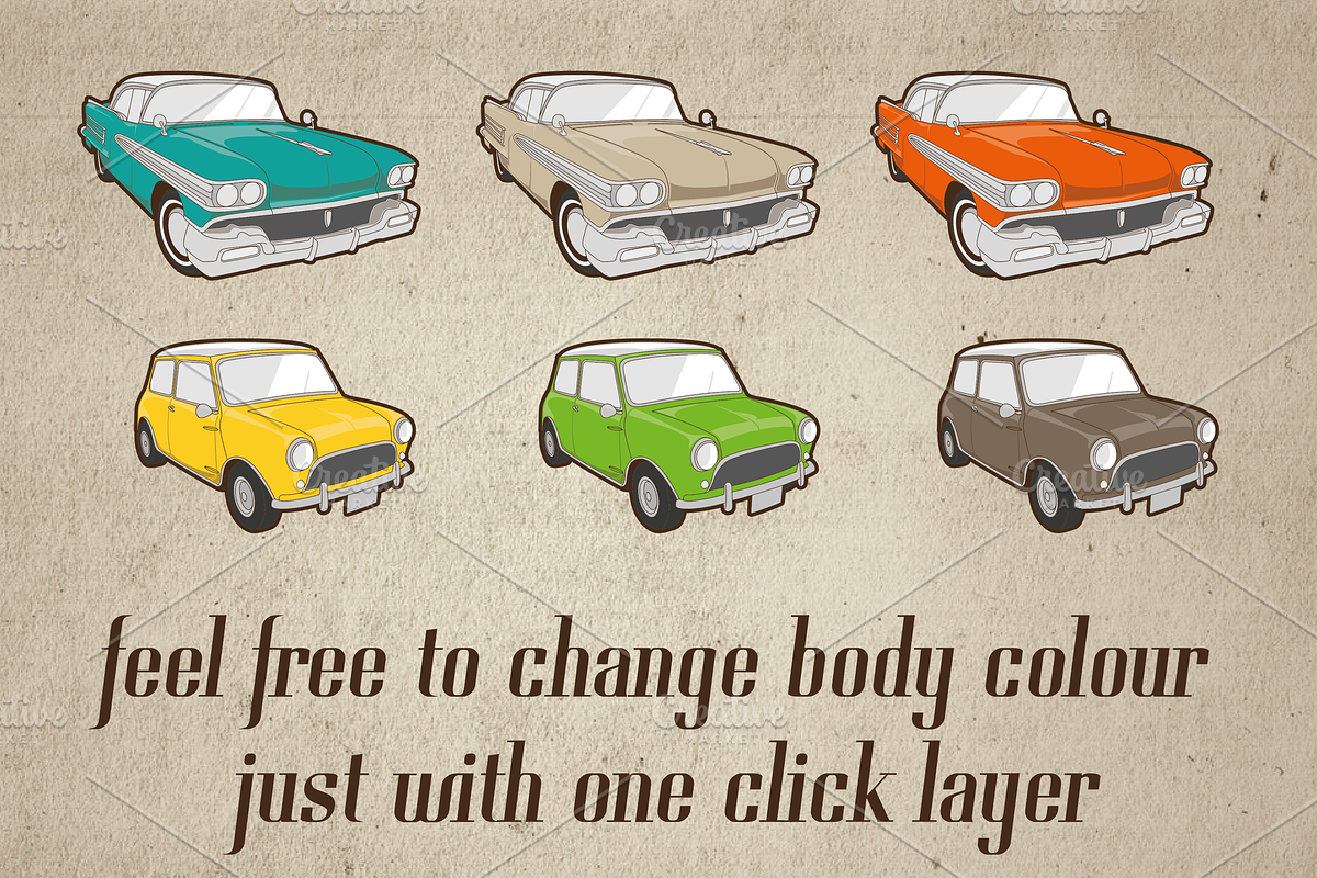 9 Retro Vintage Car - editable color preview 3