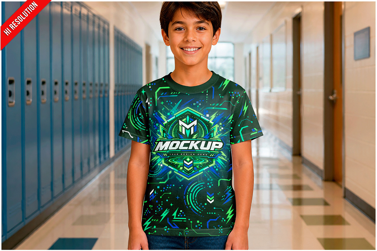 Kids T-shirt School Hallway Mock PSD, a Shirt Mockup by Bruno's Shop (Photo 1 of 3)