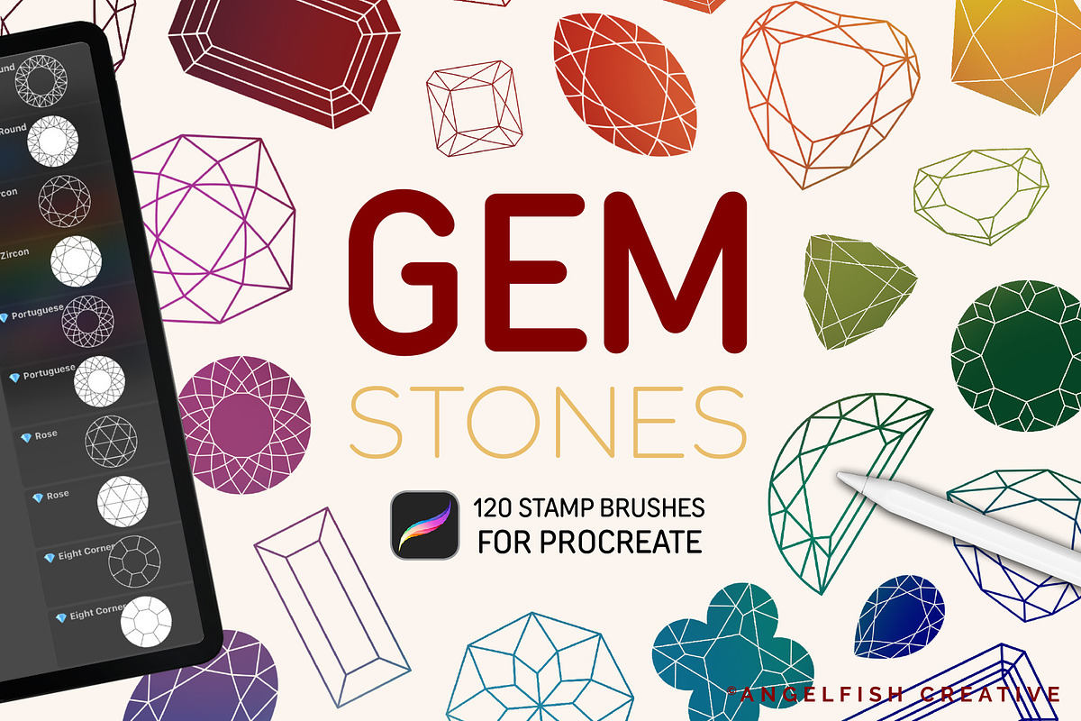 Gemstones Procreate Brush Set, a Brush Add-On by AngelfishCreative (Photo 1 of 7)