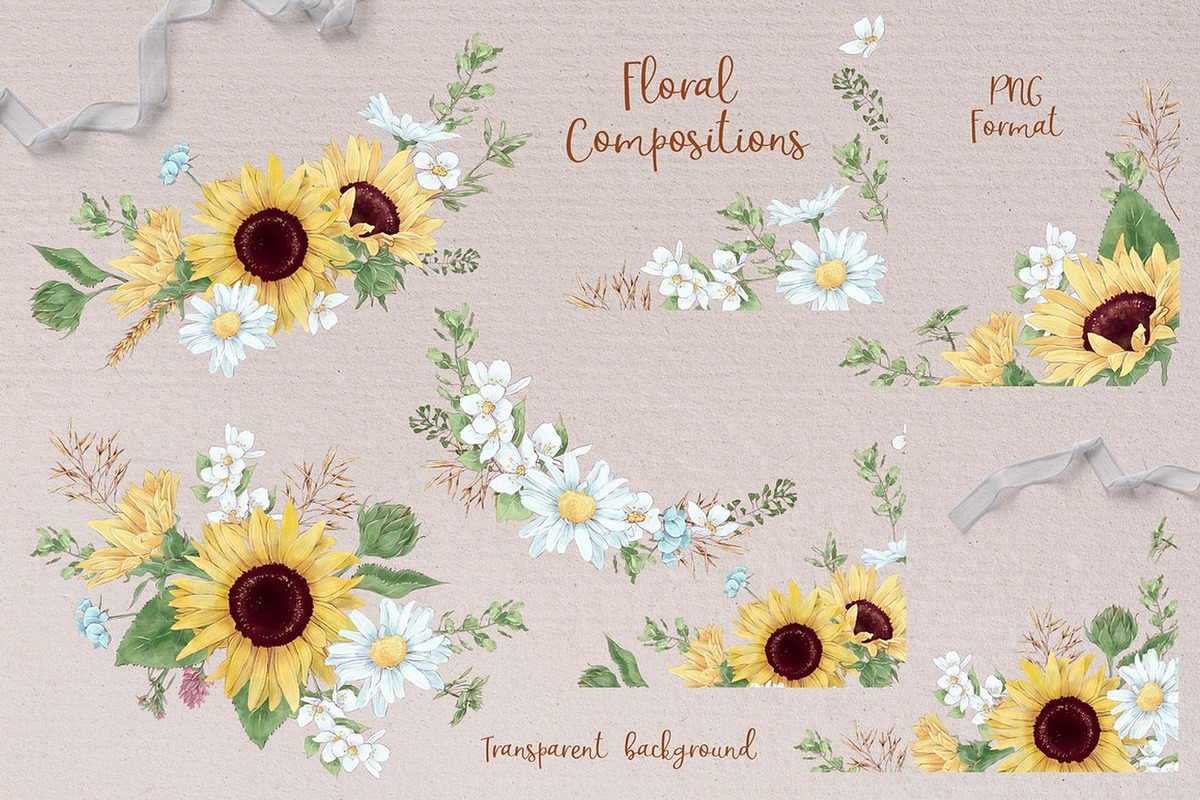 Bees & sunflowers Digital clipart., an Illustration by Yuliya Art (Photo 7 of 8)