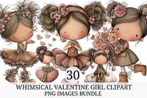 Whimsical Valentine Girl Clipart, an Illustration by Craft Nest