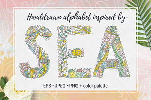 Handdrawn alphabet inspired by Sea