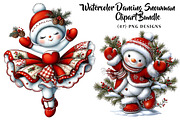 Watercolor Dancing Snowman Clipart, a Seasonal Illustration by CreationArt (Thumbnail 1 of 5)