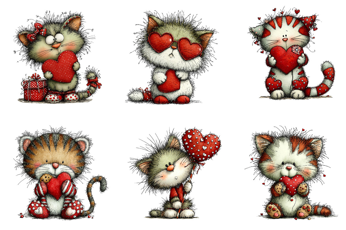 Whimsical Valentine's Cat Clipart, an Illustration by Dream Creation (Photo 7 of 7)
