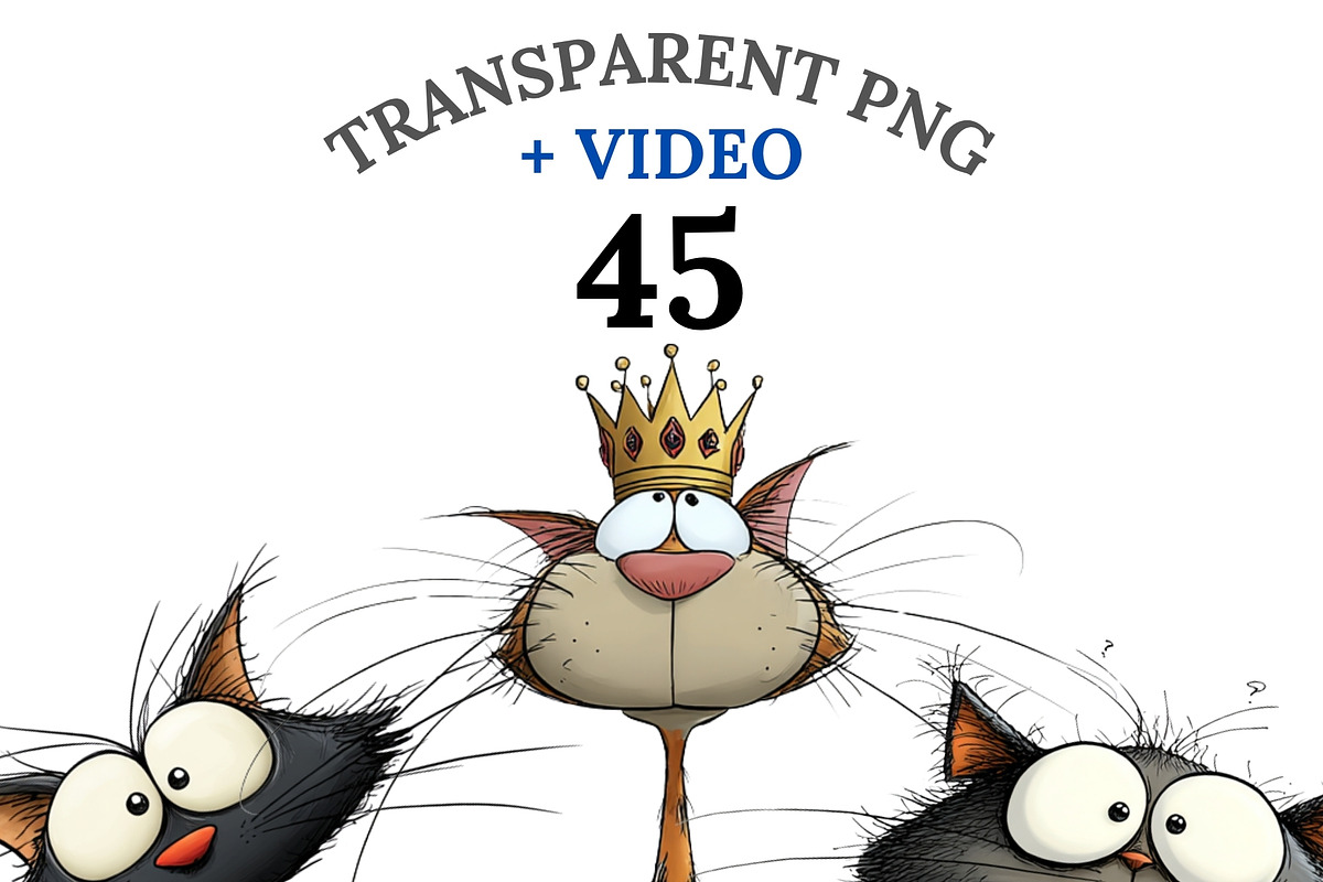 45 Quirky Cat Clipart Set, an Animal Illustration by Pati Charm Studio (Photo 1 of 9)