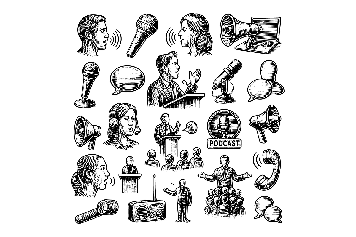 Communication Podcast Icon Set, an Object Graphic by RT Studio