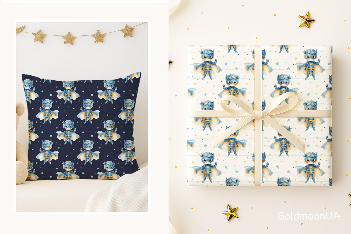 Superhero Boy Patterns & Clipart, a Person Illustration by GoldmoonUA (Photo 4 of 5)