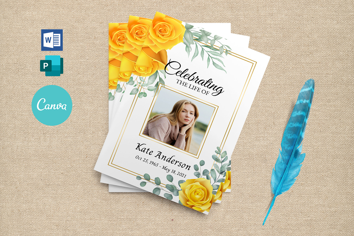 8 Page Yellow Rose Funeral Program, a Brochure Template by SmmrDesign (Photo 1 of 6)