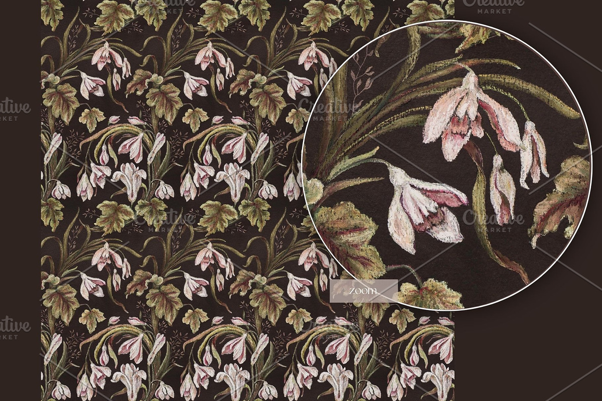 Snowdrop Nocturne Botanical Pattern, a Pattern Graphic by MouseGrey (Photo 9 of 9)