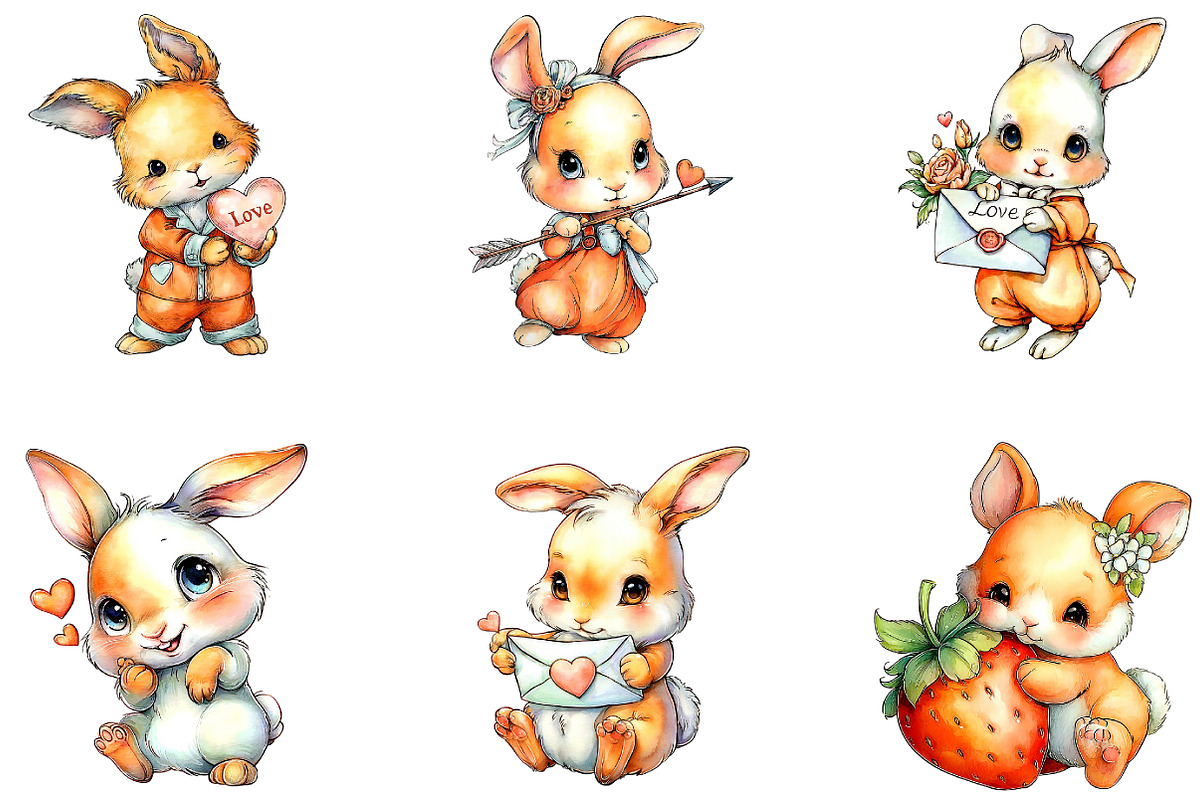 Valentine Bunny Clipart Bundle, a Seasonal Illustration by CreationArt (Photo 3 of 5)