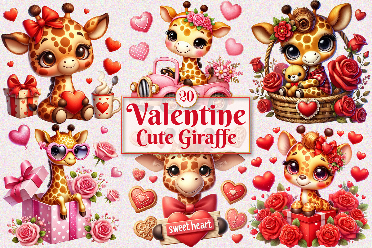 Valentine Cute Giraffe Clipart, a Seasonal Illustration by Craft Nest (Photo 1 of 5)