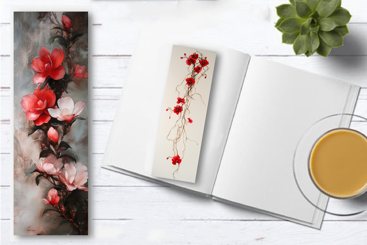 Red Pink Flower Printable Bookmarks, an Illustration by Watercolor design (Photo 4 of 4)