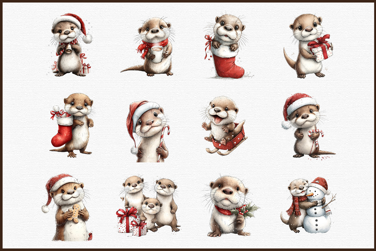 Christmas Otter Clipart Set, an Illustration by Sublimation Artist (Photo 3 of 6)
