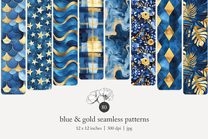 80 blue & gold seamless pattern, a Pattern Graphic by Poppy Lane Studio