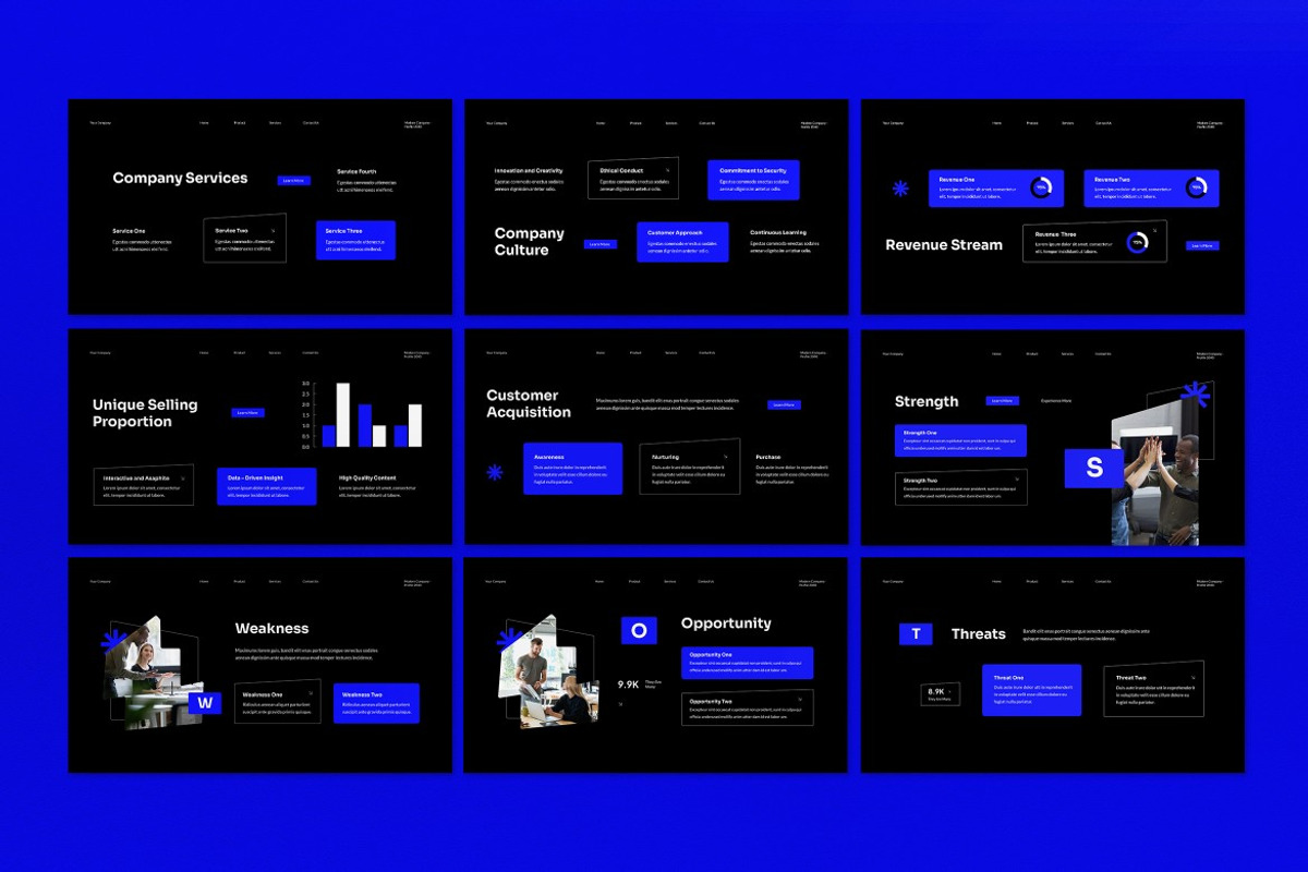 Black Company Profile Google Slide, a Presentation Template by graphicook (Photo 3 of 5)