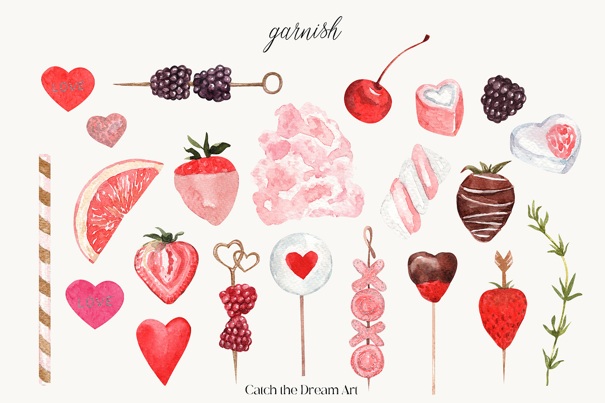 Valentine Drinks Cocktails & Garnish, a Food Illustration by Catch the Dream Art (Photo 7 of 8)