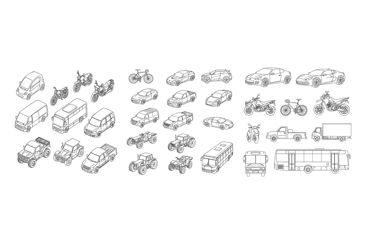 Vehicles and Transportation Line Art, a Transportation Illustration by MkStudio (Photo 3 of 3)