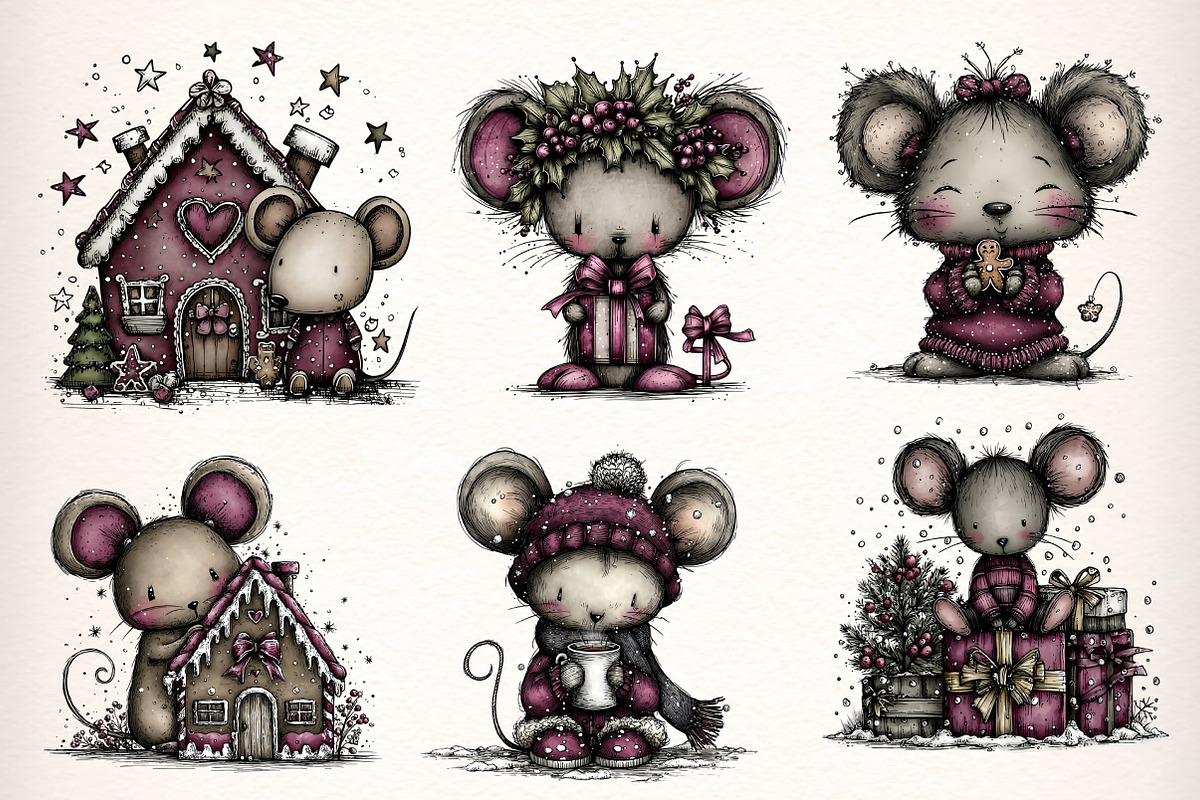Whimsical Christmas Mouse Clipart, an Illustration by Dream Creation (Photo 6 of 7)