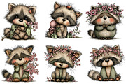 Whimsical Spring Raccoon Clipart, an Illustration by Dream Creation (Thumbnail 2 of 7)